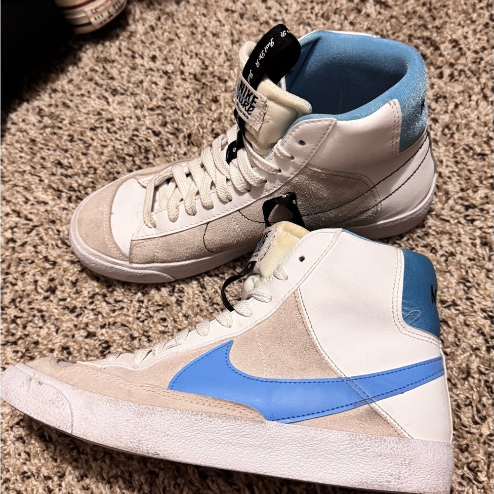 Nike White and Blue High-Top Sneakers